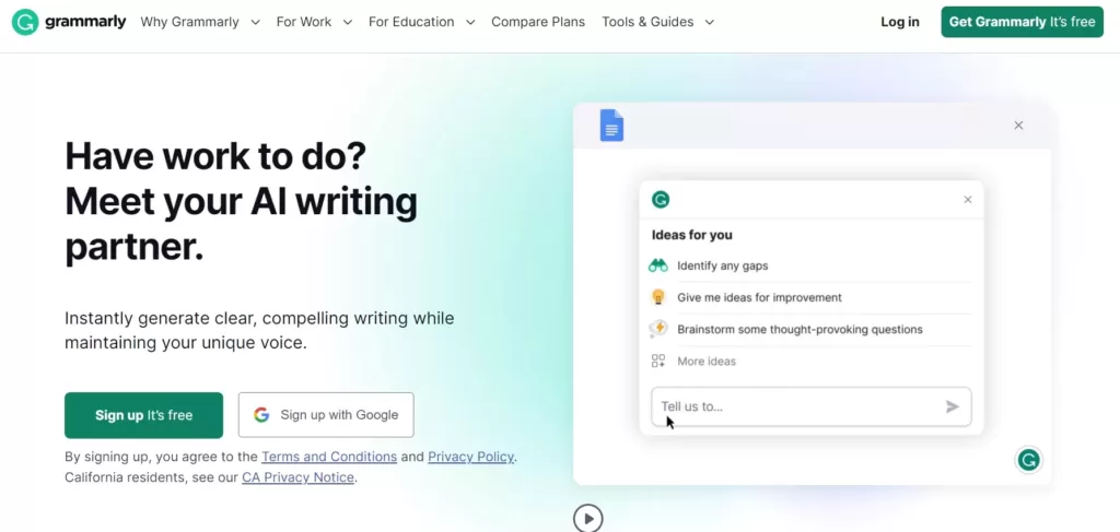 grammarly home page