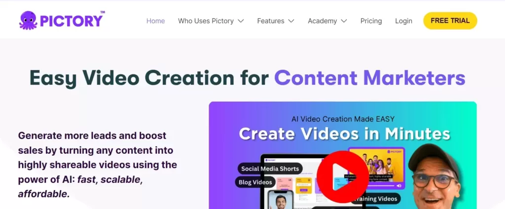 pictory video creation ai home page
