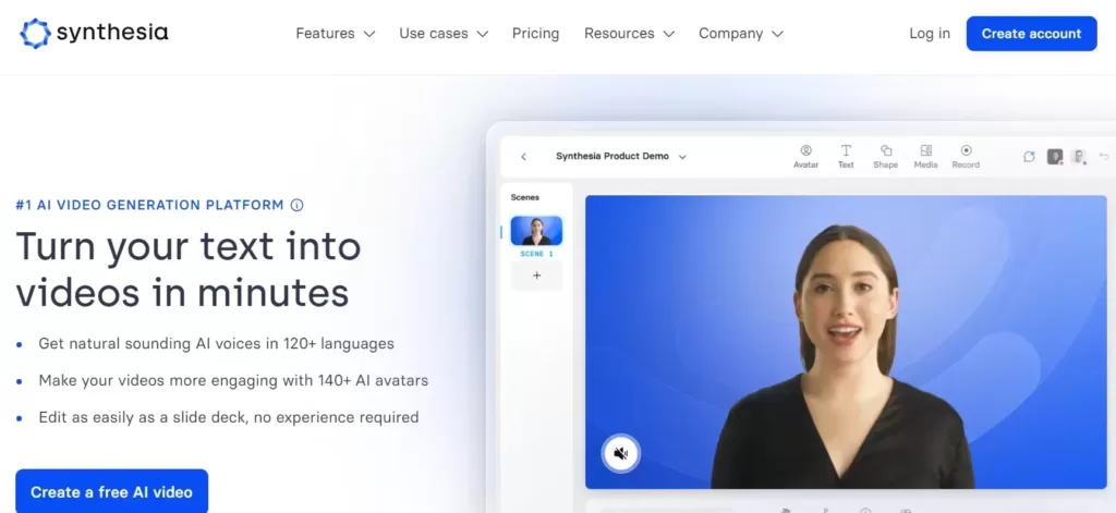 synthesia free ai video generator home page
