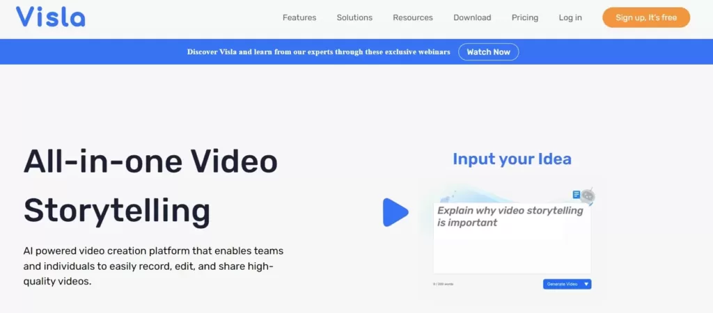 visla ai video creation home page