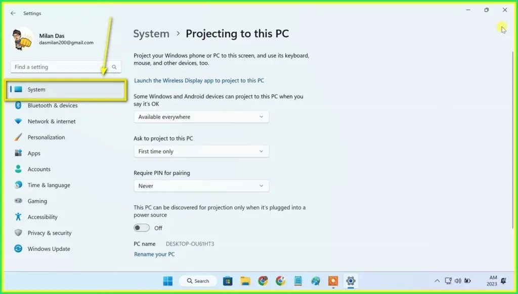 manage projecting to this pc setting preferences on windows 11 2