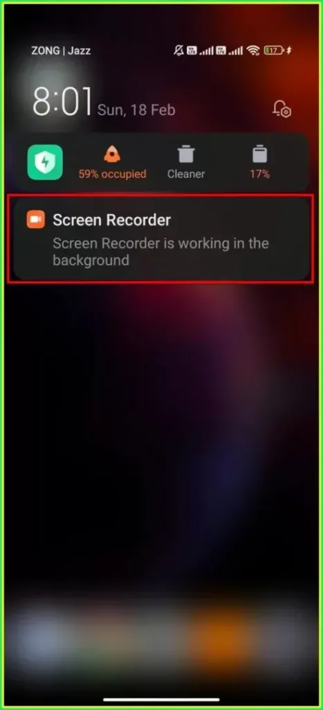 a photo which says screen recorder is working in the background