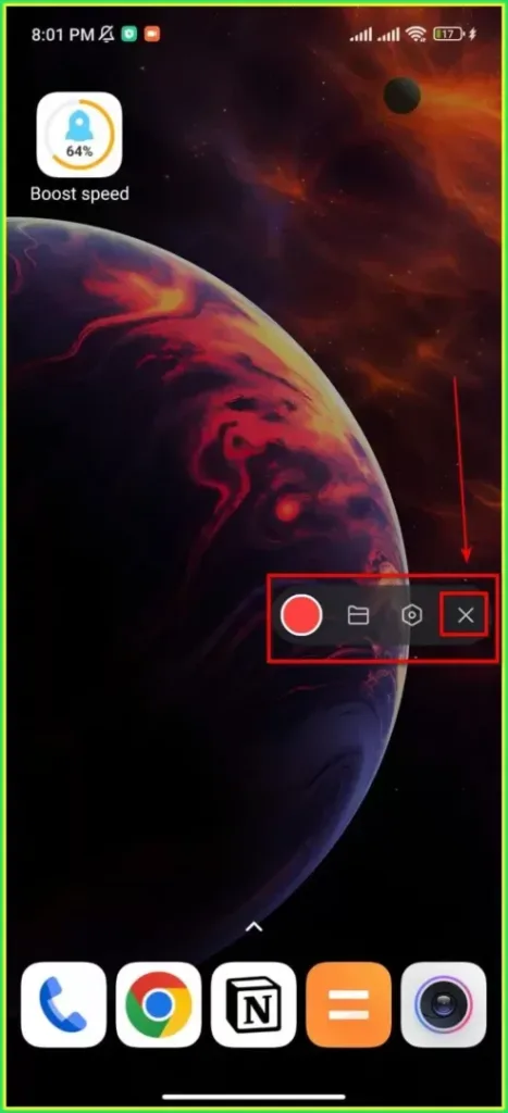 to stop or exit the screen recording click on the cross icon 