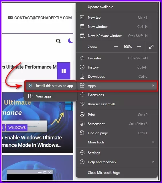 search for the apps in setting in edge browser