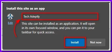 install the app in windows by edge browser